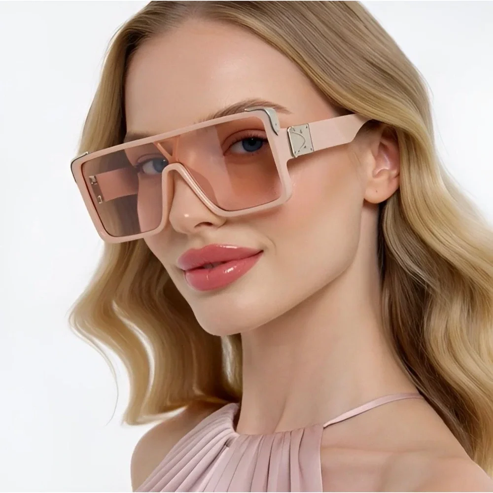 Oversized Square Sunglasses Fashion Beige Frame Unisex Beach Trendy Lentes Gafas